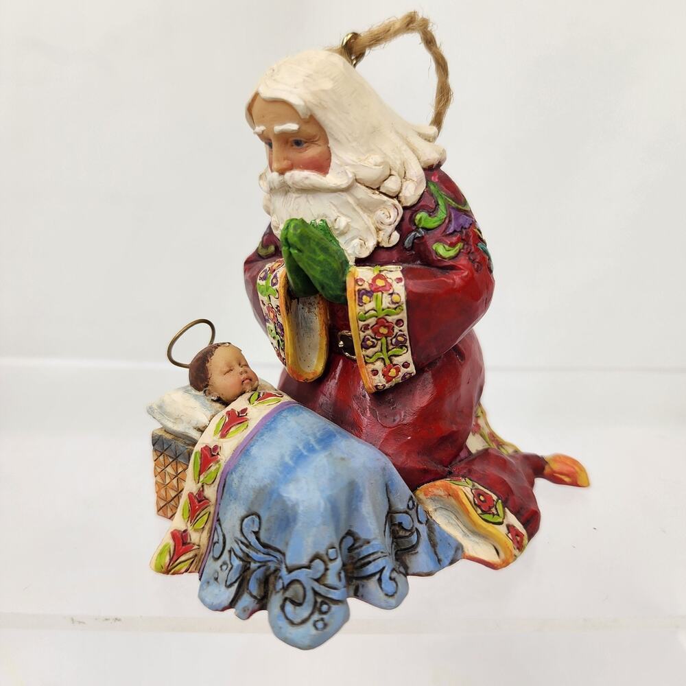 Jim Shore Heartwood Creek 3.25" Santa Kneeling Baby Jesus Ornament 2009 4013899